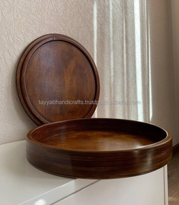 Bandeja Redonda de Madera Ecológica y Duradera, Artesanía India, Ajustable y Personalizable, Madera Natural de Acacia, Mango, Shisham y Pino - Product Image 3