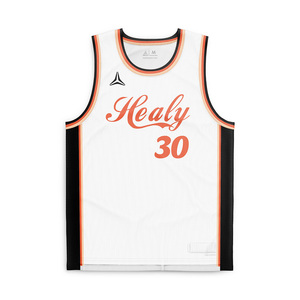 Maillot de basketball Healy Simple Solid White Orange pour homme, sans manches, col rond, imprimé par sublimation, respirant, vêtements de sport, chemises d'extérieur - Product Image 1