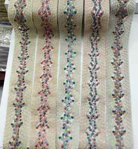 Custom Made Stone Work Embroidered Laces in Eight Colours in Floral Designs for Garments and Dresses in 2 Inch Width. - Product Image 4