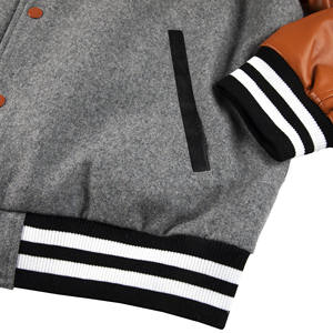 Nouvelle arrivée, veste varsity d'hiver pour homme, col montant vintage gris, logo imprimé personnalisé sur le devant, 100% coton - Product Image 3