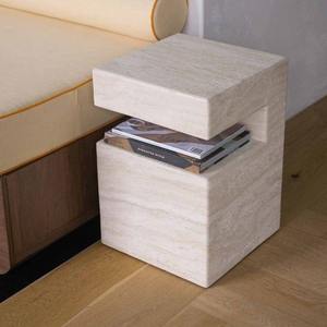Support de table pour bureau à domicile moderne avec solution de rangement élégante à deux niveaux Meilleure vaisselle minimaliste en pierre blanche texturée naturelle - Product Image 5