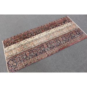 Vintage Small Rug 2.5x5.4 ft, <b>Red</b> Blue Camouflage Rug <b>Wool</b> - Product Image 1