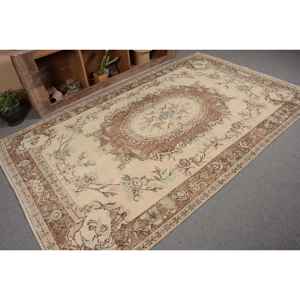 Alfombra turca Vintage de lana clásica Beige marrón de 5,5x9 pies, diseño de retazos de área grande para pasillo, dormitorio, Alfombra de látex para cabecera - Product Image 5