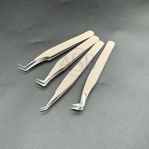 Wholesale Professional Stainless Steel Eyelash Tweezers Custom Logo <b>Nude</b> Color Coated Strong Grip Sustainable Lash Extension - Product Image 5