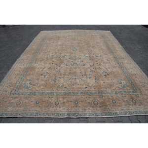 Vintage Turkish Oversize Rug 9.2x12.5 ft, <b>Brown</b> Plants & trees Rug <b>Wool</b> - Product Image 1