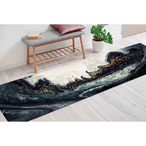 Tapis en marbre noir et or : Tapis d'appoint de luxe, lavable en machine, tapis fin non tissé - Product Image 5