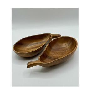 ชามฝักลิงไม้อะคาเซียทรงมะละกอ2ชิ้นอุปกรณ์ตกแต่งโต๊ะกาแฟสีไม้ธรรมชาติ - Product Image 1