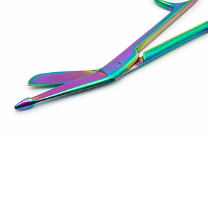 Tijeras de funcionamiento de color arcoíris, sonda de un lado, tijera de vendaje quirúrgico de un solo uso de acero metálico para uso médico - Product Image 3