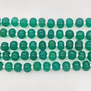 Hebras de cuentas de calabaza de piedras preciosas talladas, cuentas de melón de piedra suelta de ónix verde, hebra larga de 8 pulgadas - Product Image 2
