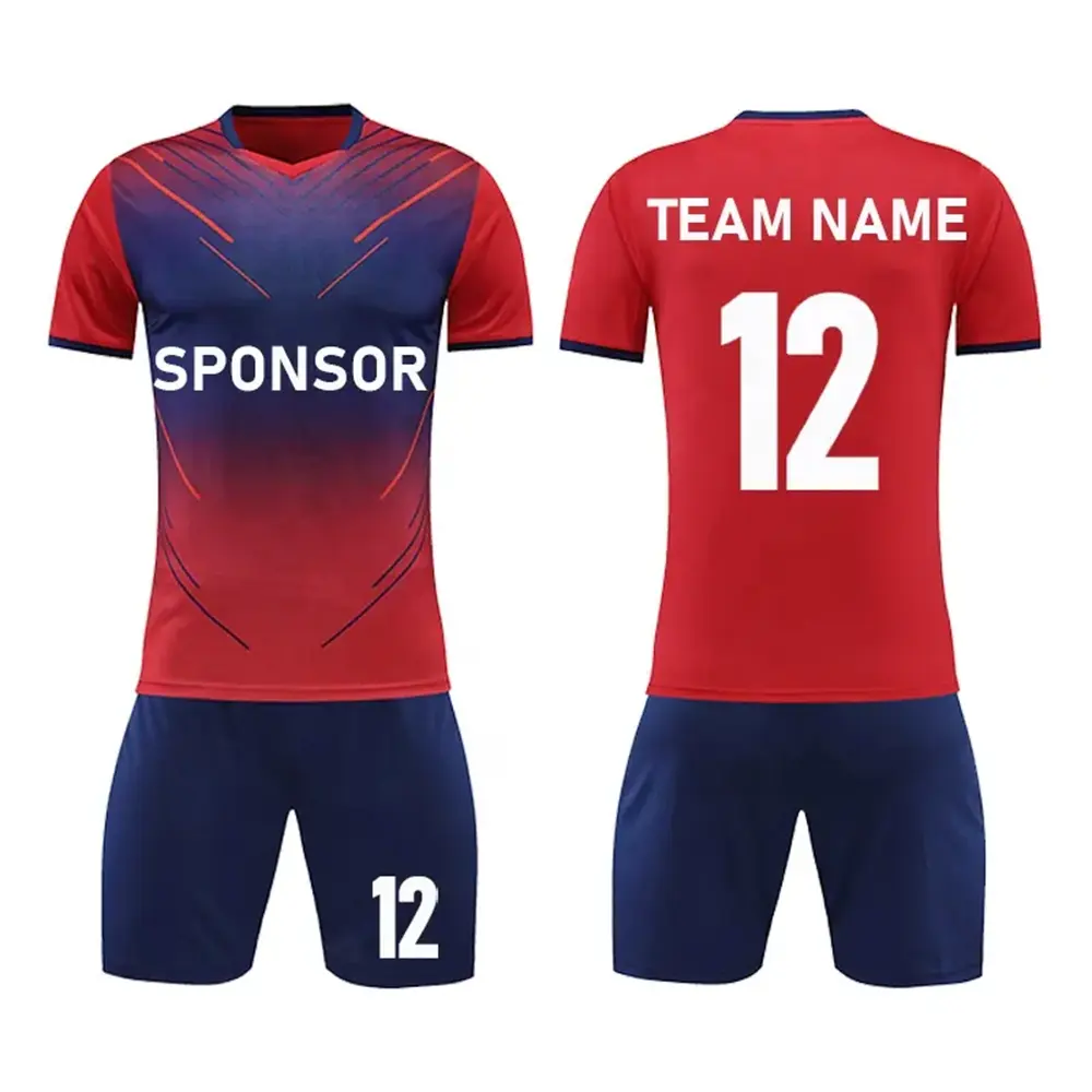 OEM Sublimation Soccer Wear Benutzer definiertes Logo Fußball trikot Atmungsaktiver Fußball-Trainings anzug Set Name und Nummer Drucken Fußball uniformen