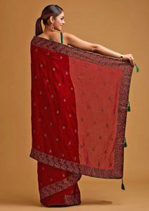 Sari en soie Vichitra pour femmes Trendmalls, broderie lourde, pièce de chemisier non cousue, coupe régulière, style de fête, mariage, fabriqué en Inde - Product Image 4