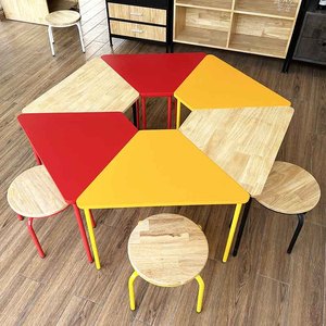 KGD037 Juego de 6 Módulos de Mesa y Sillas en Forma de Trapezoide, Multicolor, Moderno, para Taller, Baño, Jardín de Infancia, Dormitorio, Escuela - Product Image 3