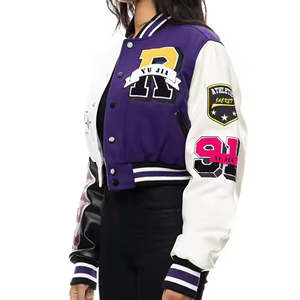 Custom Logo New Women Hip Hop Varsity <b>Jacket</b> Custom Embroidery Wool Body <b>Leather</b> Sleeves Y2K Baseball Varsity <b>Jackets</b> for Women - Product Image 3