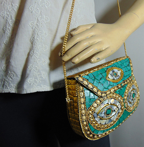 Factory Direct Wholesale Classic Design Handmade Beaded Mosaic Stone Metal <b>Frame</b> Box Evening Bags Clutch Bag Party Banquet Prom - Product Image 6
