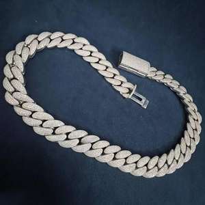 Iced Out 15mm oro blanco cadena de eslabones cubanos VVS Moissanite corte redondo diamante Hip Hop para hombres 925 plata esterlina - Product Image 2