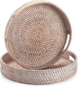 Handmade Attractive Round Rattan Serving <b>Tray</b> <b>Table</b> Elegant Decorative Food Storage Platter With Handles for Kitchen & Bathroom - Product Image 4