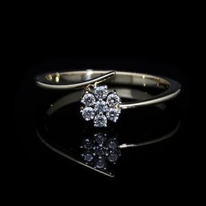 Delicado vástago abierto 14K Oro Diamante natural Anillo de racimo floral Juego de puntas de corte brillante Diamantes - Product Image 3