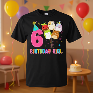 Simpatica maglietta Squish Squad per il 6° compleanno per ragazze di 6 anni, ideale per feste o regali, progettata per bambini - Product Image 3