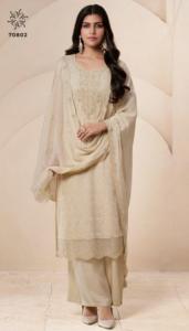 Elegante tradicional Schiffli bordado Organza Salwar Kameez Sheer Dupatta intrincados motivos florales delicado hilo fiesta - Product Image 4