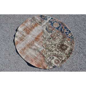 Antique Beige Bleu Turc Vintage Tapis Classique Grande Surface Rectangle Motif 3.1 X 3.1ft Laine Latex pour Couloir Chambre Décor - Product Image 2