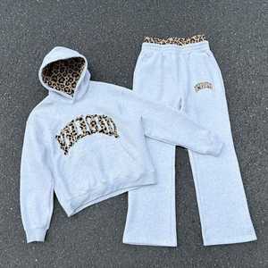 Personalizado 100% algodón de peso pesado de gran tamaño pulóver sudaderas con capucha de retazos personalizados apliques bordados hombres de talla grande conjunto con capucha - Product Image 4