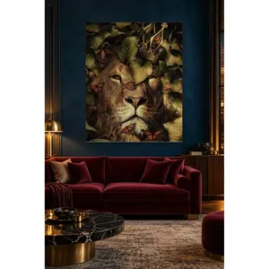 Impresión en lienzo de Fida con león coronado y mariposas monarquas - Product Image 1
