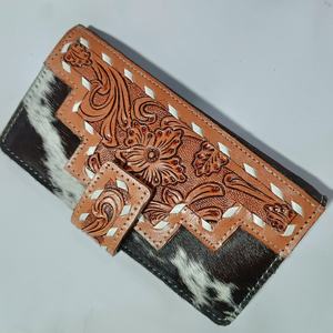 Porte-monnaie en cuir véritable Western Tooled, best-seller, avec décoration florale, porte-cartes long à trois volets de luxe, doublure en coton, prix - Product Image 3