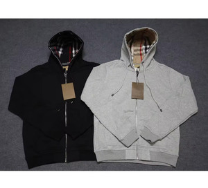 Sweat à capuche de qualité supérieure tendance 2025, 100% coton, à carreaux, fermeture éclair, logo brodé, sweat à capuche de luxe unisexe pour homme - Product Image 1