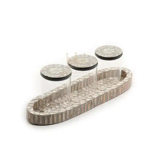 Set Mother of Pearl Glass <b>Jars</b> With Tray, Handcraft Arabian Chocolate Mother of Pearl Tray With Acrylic for Ramadan - Product Image 5