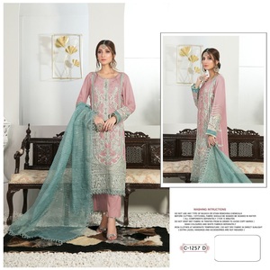 Traje de estilo pesado Georgette bordado Sal-War colección pakistaní para venta en línea - Product Image 4