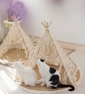 Tienda de campaña portátil para gatos con acogedora casa interior para perros, diseño de encaje bonito, cama de lona lavable para mascotas con alfombrilla de madera para uso en exteriores - Product Image 3