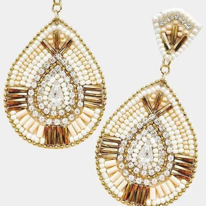 ต่างหูทรงหยดน้ำประดับลูกปัดสีฟ้าคราม สไตล์โบฮีเมียน ประดับใบไม้ สำหรับผู้หญิง - Product Image 1