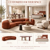 Ensemble de meubles modernes en terre cuite et crème pour toute la maison, canapé, table à manger, chaises et lit rembourré