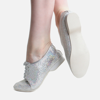Sepatu dansa Jazz putih uniseks, sepatu kulit Jazz sol terpisah untuk pria dan wanita