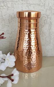 IndianArtVilla Copper Hammered Design Bedroom <b>Water</b> <b>Bottle</b> with Inbuilt <b>Glass</b> for Home & Office, 950 ML Drinkware - Product Image 4