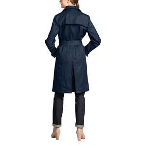Gabardina para mujer Azul oscuro Gabardina larga para mujer Doble botonadura Transpirable Abrigo de guisante clásico con cinturón - Product Image 4