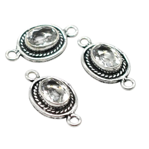 Connecteur à double boucle en argent antique plaqué or 18 carats avec topaze blanche ovale 22X12mm NC110 Prem Bhaya Jewellery Findings - Product Image 1