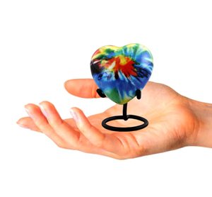 Tie Dye Heart <b>Keepsake</b> Urn Mini <b>for</b> <b>Ashes</b> Colorful Memorial with Velvet Box - Product Image 2