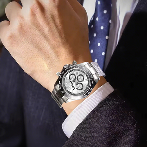 นาฬิกาข้อมือสแตนเลสผู้ชายคริสตัลแซฟไฟร์จำลองแบบแอนะล็อกหรูหราสำหรับผู้บริหาร - Product Image 6