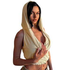 Premium élégant sweat à capuche pour femme en coton taille élastotique sans manches Logo personnalisé imprimé femmes sweat à capuche sans manches - Product Image 1