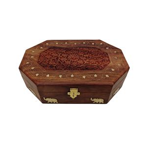 Premium Hand Carved Wooden <b>Box</b> with Pure Brass Inlay Antique Design for Jewelry <b>Storage</b> (6x4 Inches) - Product Image 2