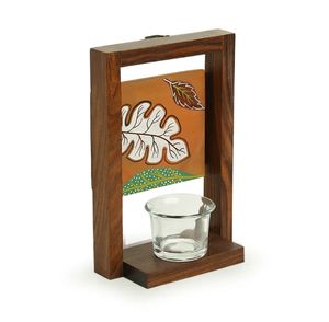 Shades of a Leaf Wall Tea-Light Holder en madera de Sheesham y portavelas de terracota para decoración navideña Bollos de madera rústicos - Product Image 3