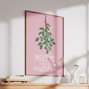 Pink Mistletoe 'Meet Me Under' Modern Wood <b>Frame</b> Canvas Christmas Decor Factory Price - Product Image 5