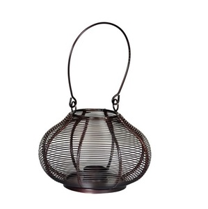 hot sale vintage style hanging black finished basket iron wire round basket <b>candle</b> <b>holder</b> for home decoration - Product Image 1