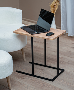 Mesa de Centro Moderna con Tapa de Madera y Estructura Metálica, Mueble Minimalista para Sala de Estar, Mesa Auxiliar Moderna en Forma de C con Tapa de Madera - Product Image 4