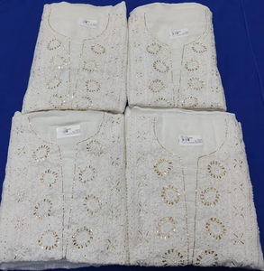 Tissu pour robe Chikankari de créateur avec travail manuel élégant et broderie lourde pour les fêtes traditionnelles et les vêtements ethniques - Product Image 5