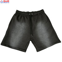 Shorts en coton pour fabricants de streetwear, délavés à l'acide, effet soleil, impression en relief, en molleton bouclette, coupe oversize, pour vêtements streetwear