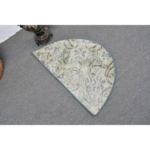Tapis en laine bleu beige traditionnel 2.5x1.5 pieds Design patchwork classique turc fait à la main pour chambre à coucher couloir rectangulaire Latex 4m - Product Image 2