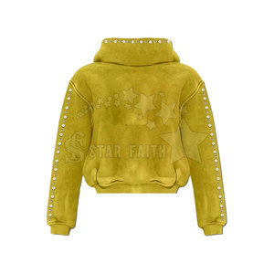 Premium Mujeres Acid Wash Rhinestone Sudadera con capucha Transpirable Mezcla de algodón Moda Pullover Sparkly Streetwear - Product Image 3