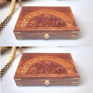 Boîte à bijoux en bois artisanale de qualité supérieure, personnalisable, avec sculpture traditionnelle pour un rangement élégant sur table, à prix abordable - Product Image 2